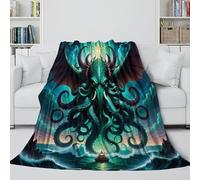 Cthulhu Literie Couverture Impression 3D l'art de l'horreur Super Douce Et Douillette Cadeau Peluche Lit en Microfibre pour Garçons Et Filles pour Enfant Voyage 60x80inch(150x200cm)