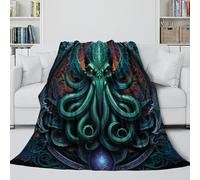 Cthulhu Literie Couverture Impression 3D l'art de l'horreur Super Douce Et Douillette Peluche en Microfibre Canapé Cadeau De Noël pour Garçons Et Filles Camping 60x80inch(150x200cm)