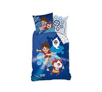 Yo-kai Watch Gang Parure De Couette 100% Coton - 1 Housse De Couette 140x200 Cm + 1 Taie D'oreiller 63x63 Cm Bleu G