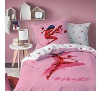 CTI Miraculous Ladybug Shadow Parure de Lit Fille 140x200 cm | Housse de Couette Enfant 1 Personne 140x200 cm + 1 Taie d'oreiller 63x63 cm Imprimées Reversibles | 100% Coton | Oeko-TEX | Rose