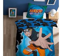 CTI Naruto Black Clouds Parure de Lit Garçon 140x200 cm | 100% Coton | Oeko-TEX | Housse de Couette Enfant 1 Personne 140x200 cm + 1 Taie d'oreiller 63x63 cm Imprimées Réversibles | Bleu