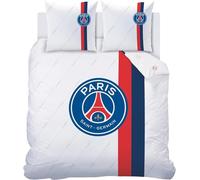 CTI PSG Retro White Parure de Lit 220x240 cm | 100% Coton | Oeko-TEX | Housse de Couette 1 ou 2 Personnes 220x240 cm + 2 Taies d'oreiller 63x63 cm Imprimées Réversibles | Blanc