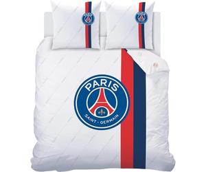 CTI PSG Retro White Parure de Lit 220x240 cm | 100% Coton | Oeko-TEX | Housse de Couette 1 ou 2 Personnes 220x240 cm + 2 Taies d'oreiller 63x63 cm Imprimées Réversibles | Blanc