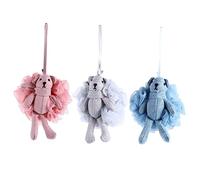 CTIRCHIU 3pièces Éponge De Bain Ours Balles Moussantes Maille Pouf De Douche Cartoon Accessoire De Salle De Bain Ciel Bleu Rose Gris Étoilé