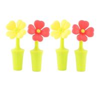 CTIRCHIU Bouchons de vin en silicone, lot de 4 pièces, forme fleur, flexibles et compatibles lave-vaisselle, accessoires pour bouteilles, idéal pour club ou fête