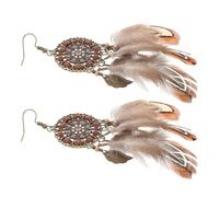 CTIRCHIU Boucles D’Oreilles Bohèmes Pendantes Pendentifs Attrape-Rêves et Plumage Marron Légères pour Voyages et Tenues Ethniques Féminines