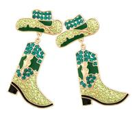 CTIRCHIU Boucles D’oreilles Bottes Cowgirl Pendantes en Cristaux Verts, Bijoux Champêtres pour Femmes, Paire de Boucles D’oreilles Disco Originales, Accessoires Mode Western pour Présent