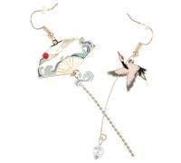 CTIRCHIU Boucles d'Oreilles Pendantes Éventail Asymétriques Vintage en Métal Léger 1 Paire Style Chinois Ethnique Accessoires Mode Féminins pour Tenue Quotidienne