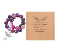 CTIRCHIU Bracelet de Perles en Pierre Élastique Violet, Ensemble Commémoratif Deuil avec Carte, Bracelet de Sympathie pour Perte D’cher, Présent de Consolation Femme, Bijou Souvenir
