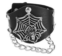 CTIRCHIU Bracelet Manchette Rock en PU Noir Motif Toile D’Araignée Large Chaîne Ajustable Style Gothique Punk Unisexe pour Halloween et Déguisement Accessoire Crâne D’Halloween