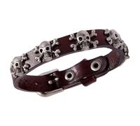 CTIRCHIU Bracelet Punk à Motif de Crâne en Cuir de Vachette Ajustable Accessoire de Mode Simple pour Hommes et Femmes Occasions Décontractées