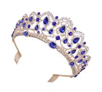 CTIRCHIU Couronne Baroque Élégante en Alliage Bleu Peigne, Accessoire Mariage Luxueux pour Coiffure de Mariée Lors de Fêtes et Cérémonies