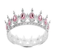 CTIRCHIU Couronne de Mariée Baroque en Alliage et Gouttes D’Eau Tiare Ronde Argentée de Cristaux Roses Accessoire de Coiffure pour Mariage et Bal Masqué