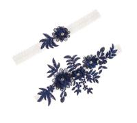 CTIRCHIU Ensemble de 2 Jarretières en Dentelle Polyester Bleu Marine Strass pour Mariage, Accessoires de Jambe pour Femmes, Ajustables pour Tour de Cuisse 40-60 Cm, Réception
