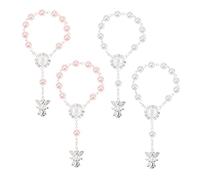 CTIRCHIU Lot de 4 Bracelets Chapelet en Argenté pour Bébé Décorations de Baptême Présents de Baptême Fille Accessoires de Baby Shower Look Chic et Pratique