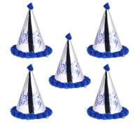 CTIRCHIU Lot de 5 Bonnets D'anniversaire en Papier Bleu Cone Surface Brillante, Accessoires Fête Anniversaire pour Shower et Photo Props