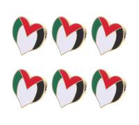 CTIRCHIU Lot de 6 Broches Cœur Drapeau Palestine Métal, Épingle Drapeau Palestinien, Badge Patriotique pour Vêtement, Accessoire Mode Unisexe, pour Chemise et Paquet, Symbole de Solidarité