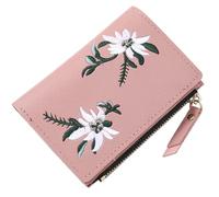 CTIRCHIU Portefeuille Femme Brodé Multifonctionnel Fermeture Éclair, Format Vertical, Couleur Rose Foncé, Léger et Compact, pour Cartes, Billets et Pièces, Usage Quotidien et Voyage