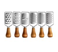 CTIRCHIU Râpe à Fromage Coupe-légumes Pratique et Compacte en Acier Inoxydable avec Poignée en Bois, Mini Râpe Manuelle Légère 6pcs Cuisine et Voyage