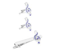CTIRCHIU Set de Boutons de Manchette de Note de Musique Pince à Cravate en Alliage Argenté, Accessoire de Mode Élégant pour Bureau et Soirées