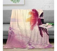 CTJQHVKZ 3D Imprimé Beach Sunset Palm Jeté de Lit Microfibre Literie Tropical Island Vibe Couverture Lavable en Machine Inaltérable pour Familles Jeunes Voyageurs 80×90inch(200x230cm)