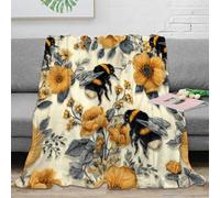 CTJQHVKZ 3D Imprimé Bumblebee Floral Jeté de Canapé Microfibre Literie Vintage Jardin Design Couverture Légère pour Étudiants Gammers Jeunes 50x60inch(127x152cm)