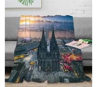 CTJQHVKZ 3D Imprimé Cathedral Skyline Jeté de Canapé Microfibre Doux Urban Architecture Couverture de Voyage Cadeau Emménagement pour Nouveaux Locataires 50x60inch(127x152cm)