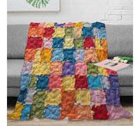 CTJQHVKZ 3D Imprimé Colorful Quilt Blocks Couverture de Lit Microfibre Chaude Literie Handmade Patchwork Jeté de Canapé Doux Inaltérable pour Familles Enfants Foyers 70×80inch(180x200cm)