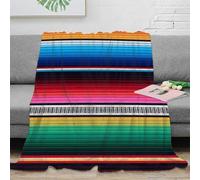 CTJQHVKZ 3D Imprimé Colorful Striped Textile Plaid de Salon Microfibre Literie Mexican Folk Art Couverture Polaire Respirante Lavable en Machine pour Locataires Familles Enfants 50x60inch(127x152cm)