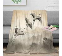 CTJQHVKZ 3D Imprimé Cranes in Flight Couverture Polaire Microfibre Chaud Asian Ink Wash Couverture Anti-Bouloche pour Étudiants Salariés Locataires 70×80inch(180x200cm)