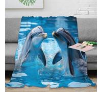CTJQHVKZ 3D Imprimé Dolphin Play Plaid de Voyage Microfibre Compact Marine Animal Interaction Couverture Anti-Bouloche pour Campeurs Adultes Jeunes 80×90inch(200x230cm)