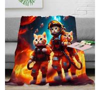 CTJQHVKZ 3D Imprimé Espace Cats Aventure Couverture Moelleuse Microfibre Chaud Dessin animé sci FI Couverture Antistatique Lavable en Machine pour Familles Couples Enfants 40x50inch(100x130cm)
