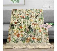 CTJQHVKZ 3D Imprimé Floral Illustration Plaid Microfibre Chaud Literie Vintage Botanical Art Couverture de Lit Anti-Bouloche pour Jeunes Adultes Étudiants Gammers 70×80inch(180x200cm)