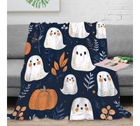 CTJQHVKZ 3D Imprimé Halloween Ghosts Couverture Microfibre Respirante Mignon Dessin animé Plaid Doux Cadeau pour Grands-Parents Parents Famille 50x60inch(127x152cm)