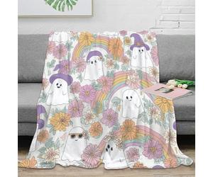 CTJQHVKZ 3D Imprimé Halloween Ghosts Couverture Polaire Microfibre Literie Floral Rainbow Design Plaid Confortable Toutes Saisons pour Familles Couples Invités 40x50inch(100x130cm)