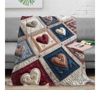 CTJQHVKZ 3D Imprimé Heart Quilt Design Couverture Microfibre Lavable en Machine Vintage Patchwork Plaid Chaud Antistatique pour Étudiants Jeunes Adultes 70×80inch(180x200cm)