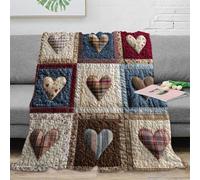 CTJQHVKZ 3D Imprimé Heart Quilt Design Plaid de Voyage Microfibre Literie Rustic Patchwork Couverture Moelleuse Cadeau Emménagement pour Locataires 70×80inch(180x200cm)