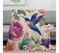CTJQHVKZ 3D Imprimé Hummingbird Floral Plaid de Salon Microfibre Literie Stylized Embroidery Couverture Polaire Cadeau Anniversaire pour Amoureux 80×90inch(200x230cm)