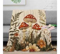 CTJQHVKZ 3D Imprimé Mushroom Art Couverture de Lit Microfibre Chaude Vintage Botanical Jeté de Canapé Cadeau Anniversaire pour Couples 70×80inch(180x200cm)