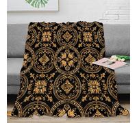 CTJQHVKZ 3D Imprimé OrnateGoldPatterns Jeté de Lit Microfibre Literie Chaud BaroqueDecorStyle Couverture Antistatique Infroissable pour Adultes Enfants Propriétaires 40x50inch(100x130cm)