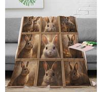 CTJQHVKZ 3D Imprimé Rabbit Portraits Couverture Polaire Microfibre Literie Vintage Animal Art Couverture Anti-Bouloche Antistatique pour Familles Enfants Foyers 70×80inch(180x200cm)