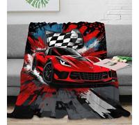 CTJQHVKZ 3D Imprimé RedSportsCar Couverture Moelleuse Microfibre Literie RacingIllustrationStyle Couverture Respirante Anti-Bouloche pour Foyers Familles Enfants 70×80inch(180x200cm)
