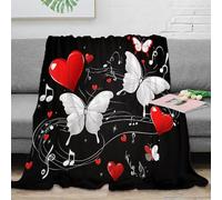 CTJQHVKZ 3D Imprimé Romantic Papillons Plaid de Salon Microfibre Moelleux Music Love Design Couverture Anti-Bouloche Cadeau Anniversaire pour Amoureux 50x60inch(127x152cm)