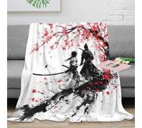 CTJQHVKZ 3D Imprimé Samurai Duel Couverture Polaire Microfibre Literie Ink Wash Painting Plaid Confortable Toutes Saisons pour Familles Couples Invités 50x60inch(127x152cm)