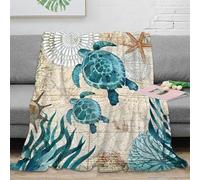 CTJQHVKZ 3D Imprimé Sea Turtles Plaid de Salon Microfibre Toutes Saisons Oceanic Vintage Art Couverture Lavable en Machine pour Jeunes Salariés Colocataires 40x50inch(100x130cm)