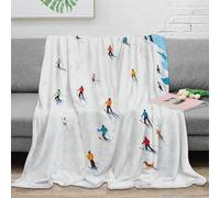 CTJQHVKZ 3D Imprimé Skiing People Couverture Polaire Microfibre Respirante Hiver Sports Painting Couverture Polaire Cadeau Emménagement pour Foyers 70×80inch(180x200cm)
