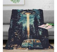 CTJQHVKZ 3D Imprimé UFO Hovering Couverture de Lit Microfibre Antistatique sci FI Forest scène Jeté de Canapé Lavable en Machine pour Jeunes Locataires Voyageurs 40x50inch(100x130cm)