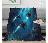 CTJQHVKZ 3D Imprimé Underwater Explorers Couverture Polaire Microfibre Literie Sci FI dive Couverture Anti-Bouloche pour Étudiants Locataires Jeunes Adultes 40x50inch(100x130cm)