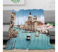 CTJQHVKZ 3D Imprimé Venice Canal scène Couverture Moelleuse Microfibre Italian Architecture Jeté de Canapé Antistatique pour Jeunes Locataires Colocataires 70×80inch(180x200cm)