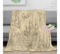 CTJQHVKZ 3D Imprimé Vintage Ship Chart Couverture Microfibre Lavable en Machine Nautical Aventure Plaid Chaud Antistatique Toutes Saisons pour Propriétaires Familles Adultes 70×80inch(180x200cm)
